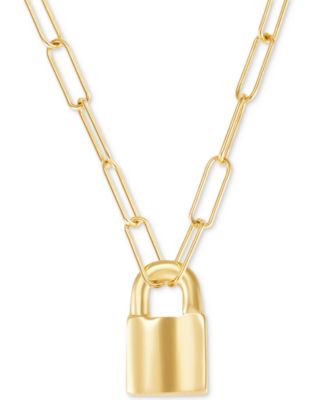Macy's - Padlock Paperclip Link Pendant 18" Necklace in 14k Gold-Plated Sterling Silver