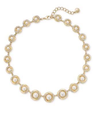 Charter Club - Gold-Tone Pav&eacute; & Imitation Pearl All-Around Collar Necklace, 17"+ 2" extender