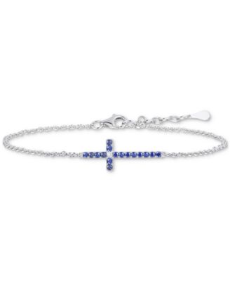 Macy's - Emerald (1/5 ct. t.w.) & Diamond Accent East-West Cross Link Bracelet in Sterling Silver (Also in Ruby & Sapphire)