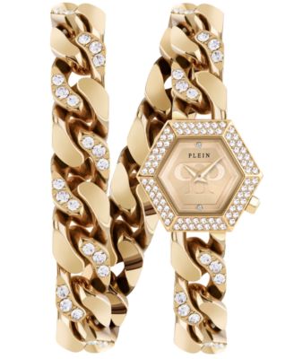 Philipp Plein - Women's The Hexagon Gold-Tone Stainless Steel Crystal Link Wrap Bracelet Watch 28mm