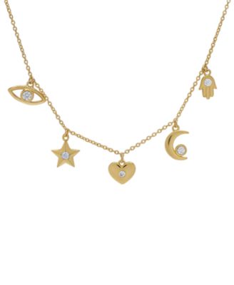 Macy's - Lab-Grown White Sapphire Mystical Motif Charm 18" Pendant Necklace (1/2 ct. t.w.) in 14k Gold-Plated Sterling Silver
