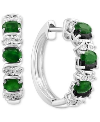 EFFY Collection - Emerald (1-1/6 ct. t.w.) & Diamond (1/20 ct. t.w.) Extra Small Hoop Earrings in Sterling Silver, 0.33" (Also available in Ruby and Sapphire)