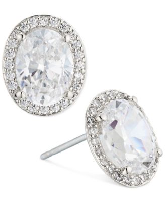 Eliot Danori - Silver-Tone Crystal Halo Stud Earrings