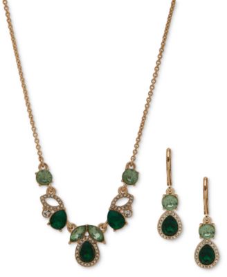 Anne Klein - Gold-Tone Crystal & Red Stone Cluster Statement Necklace & Drop Earrings Set
