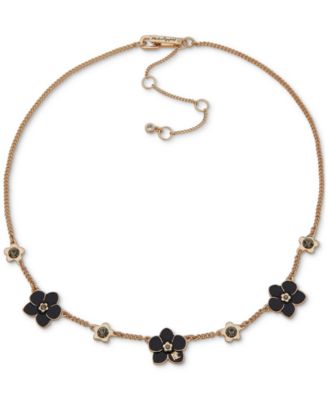 KARL LAGERFELD PARIS - Gold-Tone Black Flower Frontal Necklace, 16" + 3" extender