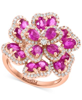 EFFY Collection - Ruby (3-3/4 ct. t.w.) & Diamond (5/8 ct. t.w.) Flower Ring in 14k Rose Gold