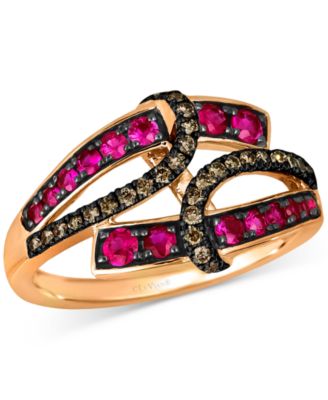 Le Vian - Bubble Gum Pink Sapphire (1/2 ct. t.w.) & Chocolate Diamonds (1/4 ct. t.w.) Abstract Ring in 14k Rose Gold
