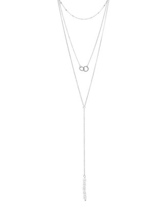 ADORNIA - Silver-Tone Freshwater Pearl (3mm) Lariat Layered Necklace