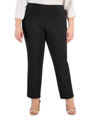 JM Collection - Plus Size Riveted-Waist Slim Pants