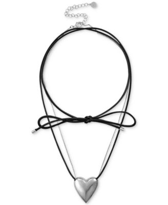 OMA THE LABEL - Silver-Plated Heart Chain & Cord Pendant Necklace, 20-1/2" + 3" extender