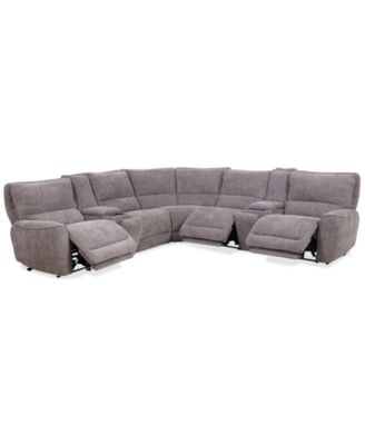 Furniture - Deklyn 129" 7-Pc. Fabric Sectional with 3 Power Recliners & 2 Consoles