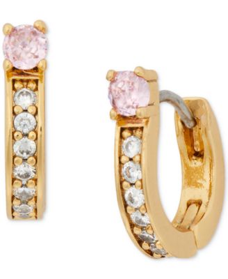 kate spade new york - Gold-Tone Small Cubic Zirconia & Stone Huggie Hoop Earrings, 0.47"