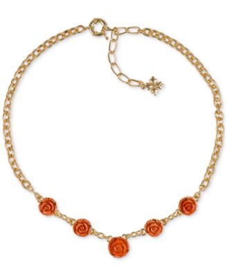 Patricia Nash - Gold-Tone Carved Rose Statement Necklace, 17" + 3" extender