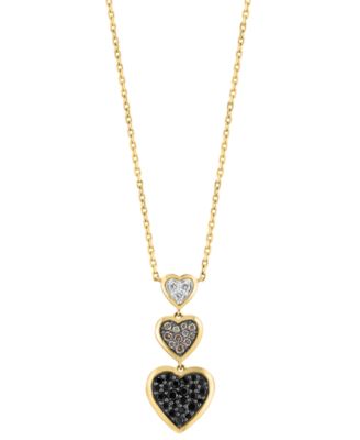 EFFY Collection - Multicolor Diamond Triple Heart Drop Pendant Necklace (3/8 ct. t.w.) in 14k Gold, 17" + 1" extender