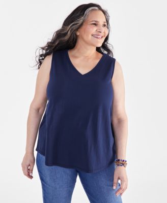 Style & Co - Plus Size Solid Sleeveless V-Neck Top