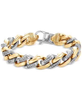 Blackjack - Men's Cubic Zirconia Two-Tone Monaco Link Bracelet in Stainless Steel & Gold-Tone Ion-Plate