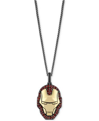 Wonder Fine Jewelry - Garnet Ironman Mask 18" Pendant Necklace (5/8 ct. t.w.) in Gold-Plate & Black Rhodium-Plated Sterling Silver
