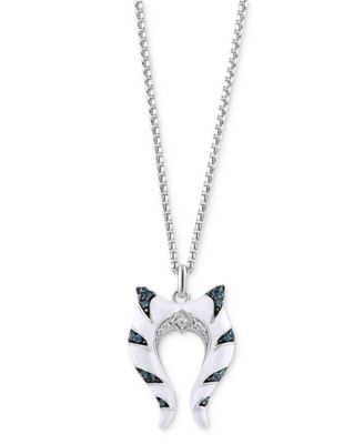 Wonder Fine Jewelry - London Blue Topaz (1/5 ct. t.w.) & Diamond Accent Enamel Ahsoka Star Wars 18" Pendant Necklace in Sterling Silver