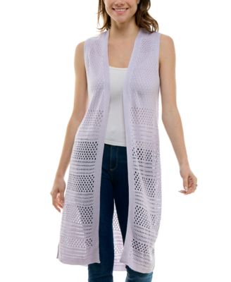 Ultra Flirt - Juniors' Open-Knit Pointelle Duster Sweater Vest