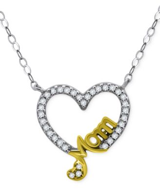 Giani Bernini - Cubic Zirconia Mom Heart Pendant Necklace in Sterling Silver & 18k Gold-Plate, 16" + 2" extender