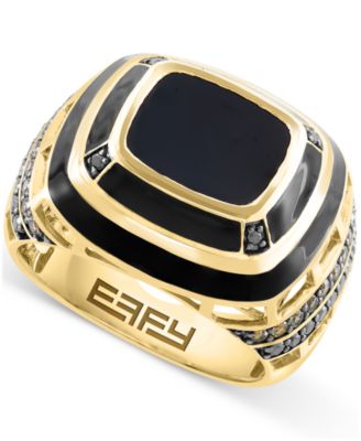 EFFY Collection - Men's Onyx & Black Diamond (1/4 ct. t.w.) & Espresso Diamond (1/3 ct. t.w.) Ring in 14k Gold