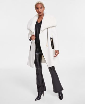 Via Spiga - Women's Belted Faux-Fur-Collar Coat