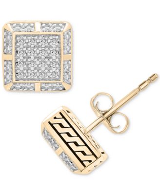 Macy's - Men's Diamond Square Cluster Stud Earrings (1/3 ct. t.w.) in 14k Gold-Plated Sterling Silver