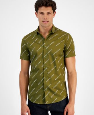 A|X Armani Exchange - Men's Short Sleeve Button-Front Logo Print Stretch Shirt