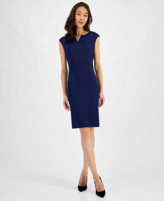 Kasper - Petite Notched-Neck Sheath Dress