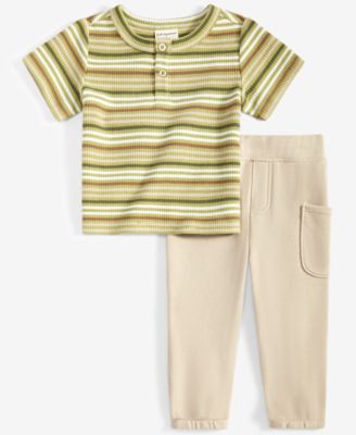 First Impressions - Baby Boys Striped Henley T-Shirt & Pants Set