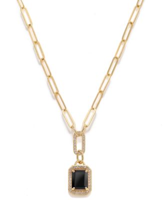 Macy's - Citrine (2-1/5 ct. t.w.) & White Topaz (5/8 ct. t.w.) Framed Paperclip Link 18" Pendant Necklace in 14k Gold-Plated Sterling Silver (Also in Sky Blue Topaz & Onyx)