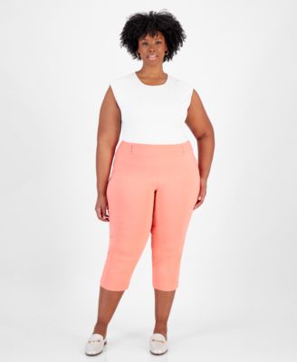JM Collection - Plus Size Bandleader Riveted-Waist Capris