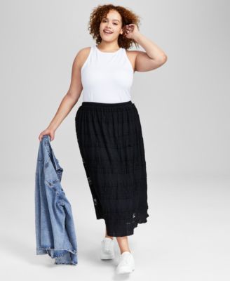 And Now This - Trendy Plus Size Tiered Lace-Inset Skirt