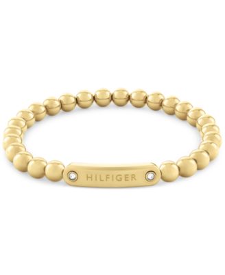 Tommy Hilfiger - Beaded Stainless Steel Logo Stretch Bracelet