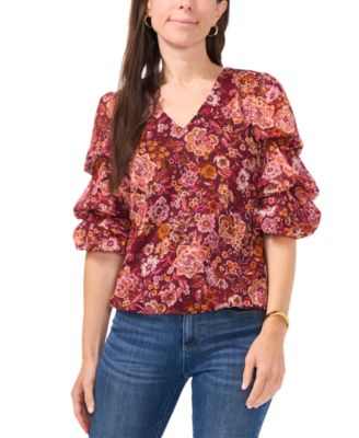 Sam & Jess - Petite Paisley-Print Lantern-Sleeve Top Brand Name