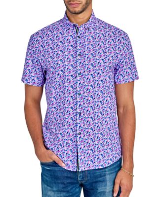 Society of Threads - Men's Floral Print Short Sleeve Button-Front Performance Shirt
