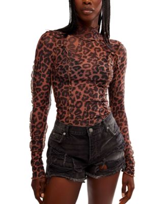 Free People - Women's Charlie Printed Mesh Turtleneck Top