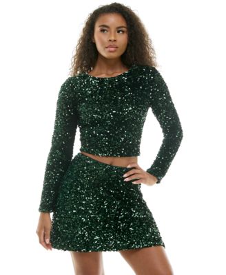 Alex & Sophia - Women's Sequin Tie-Back Long-Sleeve Top