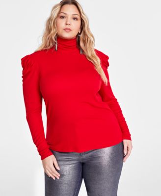 I.N.C. International Concepts - Plus Size Puff-Shoulder Ribbed Turtleneck