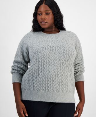 On 34th - Trendy Plus Cable-Knit Crewneck Sweater