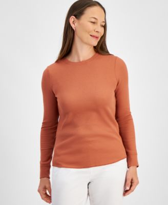 Style & Co - Petite Waffle-Knit Long-Sleeve Crewneck Top