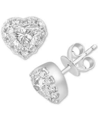 EFFY Collection - Lab Grown Diamond Heart & Round Halo Stud Earrings (1-7/8 ct. t.w.) in 14k White Gold