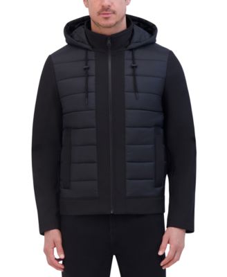 Kenneth Cole - Men's Mixed-Media Hooded Soft Shell Bomber Jacket