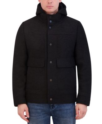 Kenneth Cole - Men's Stand Collar Hooded Bib Boucle Coat