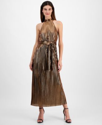Anne Klein - Women's Metallic Mock Neck Halter Dress