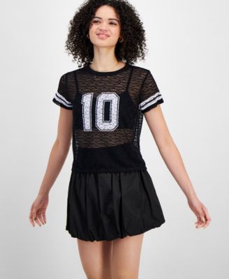 Madden Girl - Juniors' Varsity Lace Short-Sleeve T-Shirt