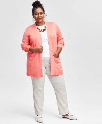 JM Collection - Plus Size Open-Front Long-Sleeve Cardigan