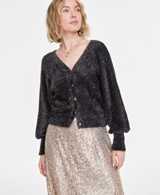 On 34th - Women's Metallic Plush-Knit Cardigan