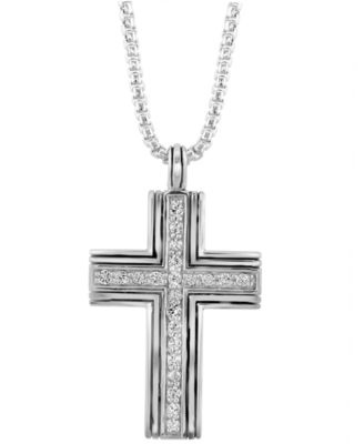 EFFY Collection - Men's Zircon Cross Pendant 22" Pendant Necklace (1-1/20 ct. t.w.) in Sterling Silver