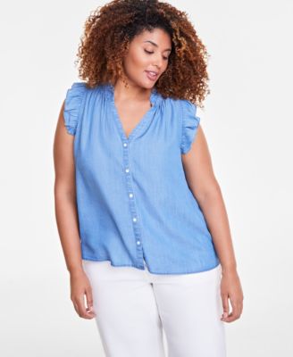 On 34th - Trendy Plus Size Flutter-Sleeve Chambray Shirt